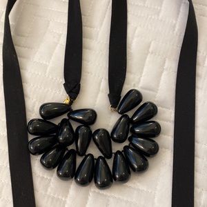 JCrew black glass bead necklace with ribbon ties